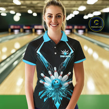 Load image into Gallery viewer, Custom Blue Bowling Jersey For Women, Crystal Lighting Bowling League Shirt Team Polo &amp; 1/4 Zip TDM6429