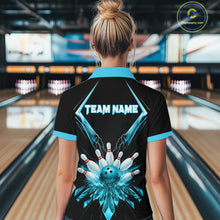 Load image into Gallery viewer, Custom Blue Bowling Jersey For Women, Crystal Lighting Bowling League Shirt Team Polo &amp; 1/4 Zip TDM6429