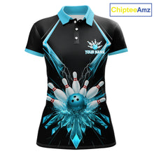 Load image into Gallery viewer, Custom Blue Bowling Jersey For Women, Crystal Lighting Bowling League Shirt Team Polo &amp; 1/4 Zip TDM6429