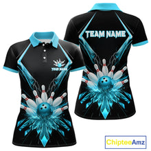 Load image into Gallery viewer, Custom Blue Bowling Jersey For Women, Crystal Lighting Bowling League Shirt Team Polo &amp; 1/4 Zip TDM6429