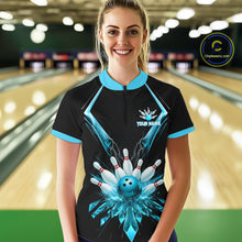 Load image into Gallery viewer, Custom Blue Bowling Jersey For Women, Crystal Lighting Bowling League Shirt Team Polo &amp; 1/4 Zip TDM6429