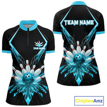 Load image into Gallery viewer, Custom Blue Bowling Jersey For Women, Crystal Lighting Bowling League Shirt Team Polo &amp; 1/4 Zip TDM6429