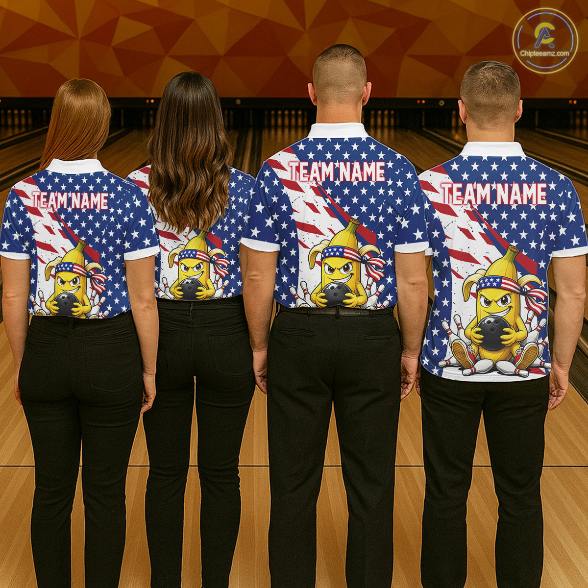 Funny Banana American Flag Bowling Jersey For Men, Custom Patriotic Bowling Shirts Polo & 1/4 Zip TDM6636