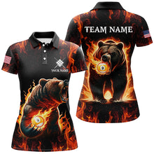 Load image into Gallery viewer, Custom Funny Bear &amp; 9 Ball Pool Fire Flame Women Polo &amp; Quarter-Zip Shirts, Billiard Team Jersey TDM1921
