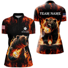 Load image into Gallery viewer, Custom Funny Bear &amp; 9 Ball Pool Fire Flame Women Polo &amp; Quarter-Zip Shirts, Billiard Team Jersey TDM1921