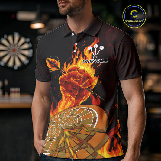 Flame Darts & Crack Dartboard 3D Custom Red Dart Polo Shirts For Men, Dart Jerseys NYN0809