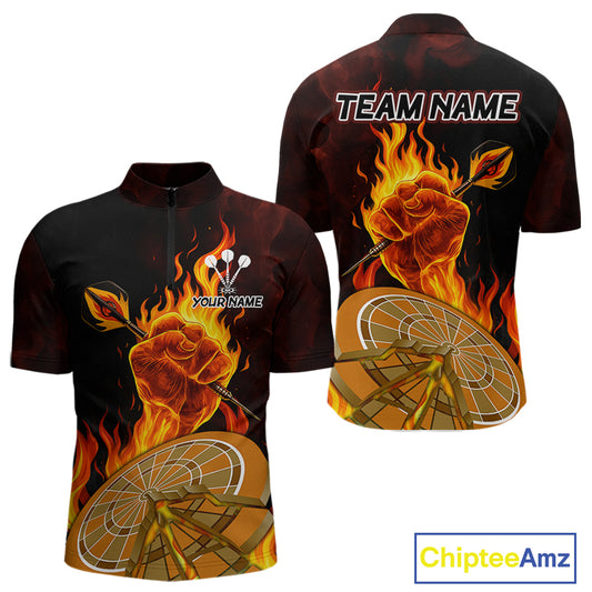 Flame Darts & Crack Dartboard 3D Custom Red Dart 1/4-Zip Shirts For Men, Dart Jerseys NYN0809