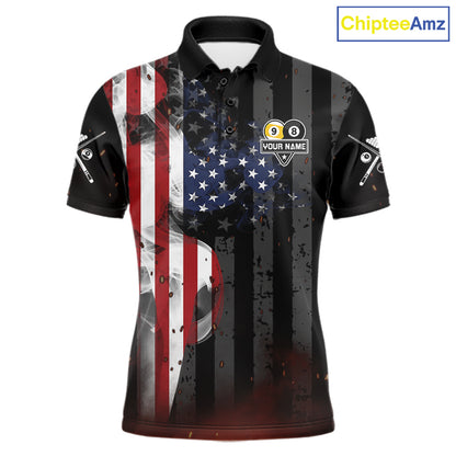 Custom Smoke US Flag Pool Polo Shirt for Men Designed for Personalized Billiard Team Jerseys with Premium Athletic Performance, Patriotic Graphics, and League Ready Style