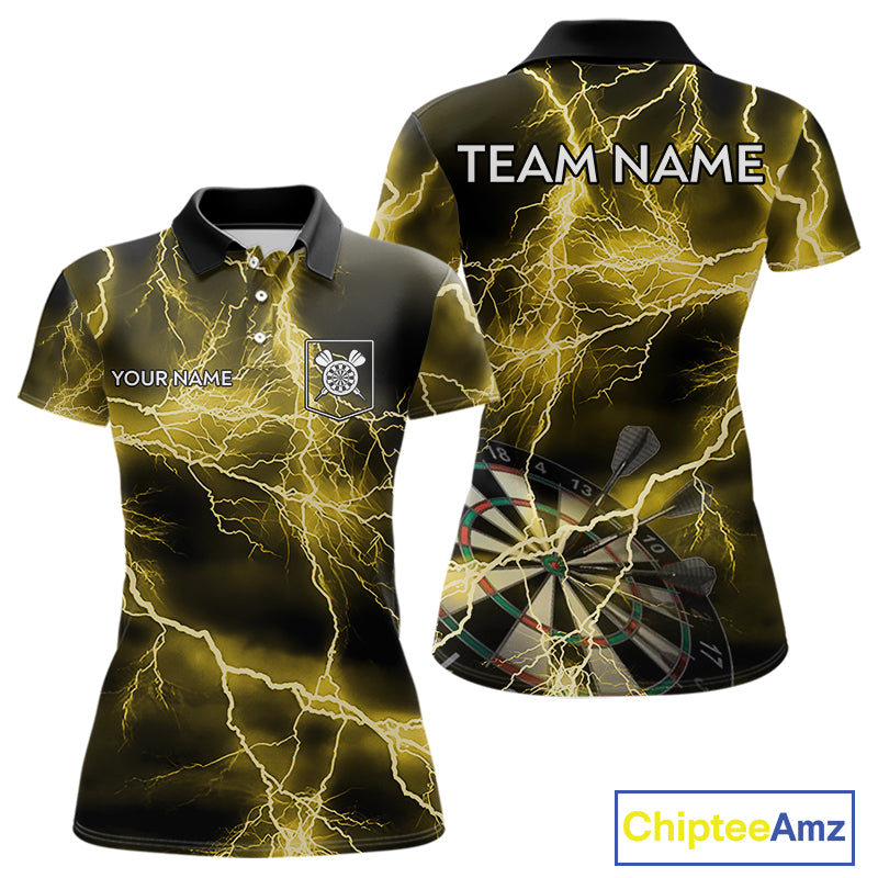 Thunder Lightning Yellow Darts Shirt With Pocket For Women Custom Dart Jersey TDM4695