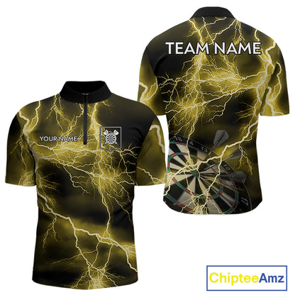 Thunder Lightning Yellow Darts Shirt With Pocket For Men Custom Dart Jersey TDM4695