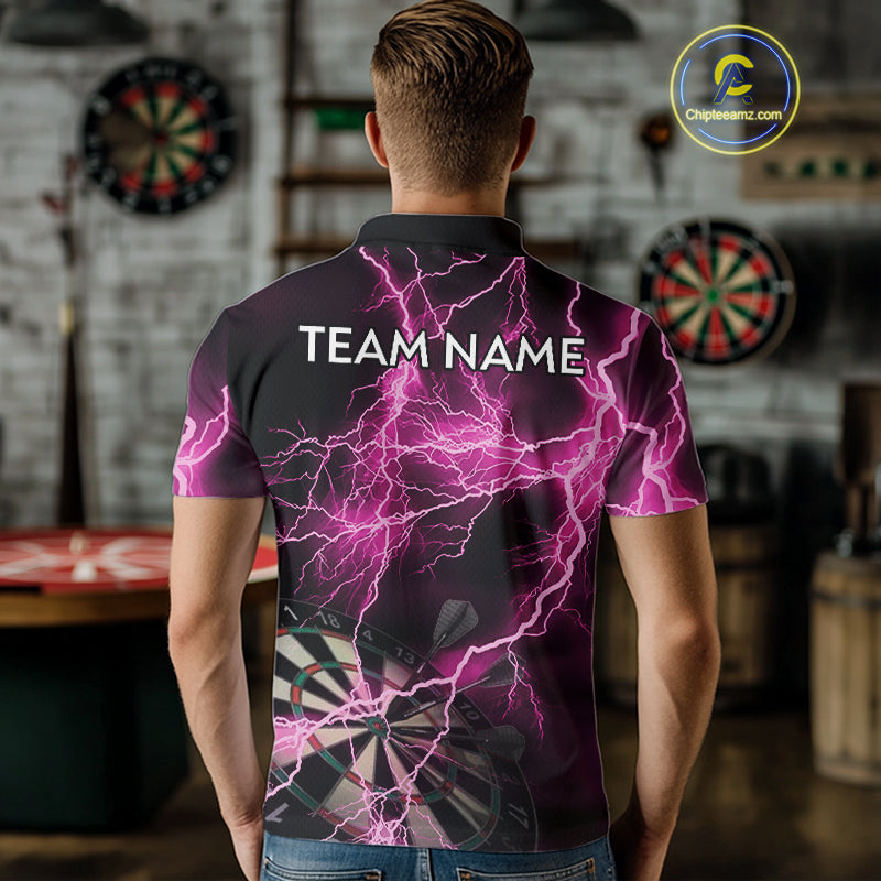 Thunder Lightning Pink Darts Shirt With Pocket For Men Custom Dart Jerseys TDM4696