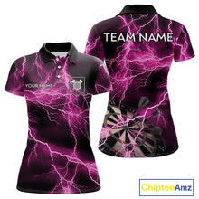 Load image into Gallery viewer, Thunder Lightning Pink Darts Shirt With Pocket For Women Custom Dart Jerseys TDM4696