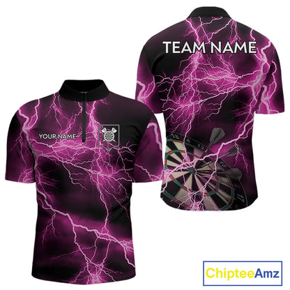 Thunder Lightning Pink Darts Shirt With Pocket For Men Custom Dart Jerseys TDM4696
