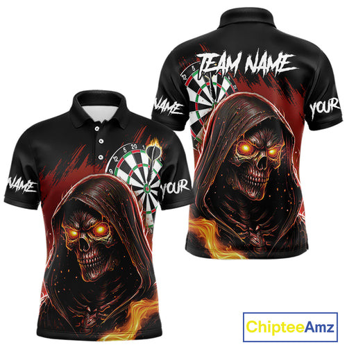 Personalized Red Death Skeleton Fire Dart Shirts For Men Custom Skull Dart Jersey Polo & 1/4 Zip TDM4891