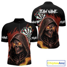 Load image into Gallery viewer, Personalized Red Death Skeleton Fire Dart Shirts For Men Custom Skull Dart Jersey Polo &amp; 1/4 Zip TDM4891