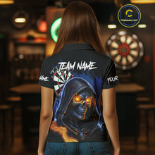 Load image into Gallery viewer, Personalized Blue Death Skeleton Fire Dart Shirts For Women Custom Skull Dart Jersey Polo &amp; 1/4 Zip TDM4892
