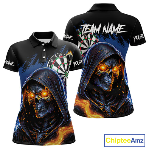 Personalized Blue Death Skeleton Fire Dart Shirts For Women Custom Skull Dart Jersey Polo & 1/4 Zip TDM4892