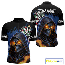 Load image into Gallery viewer, Personalized Blue Death Skeleton Fire Dart Shirts For Men Custom Skull Dart Jersey Polo &amp; 1/4 Zip TDM4892