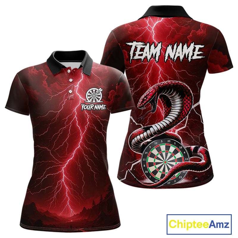 Red Lightning Thunder Cobra Darts Shirt For Women Custom Darts League Team Jersey Polo & 1/4 Zip TDM4894