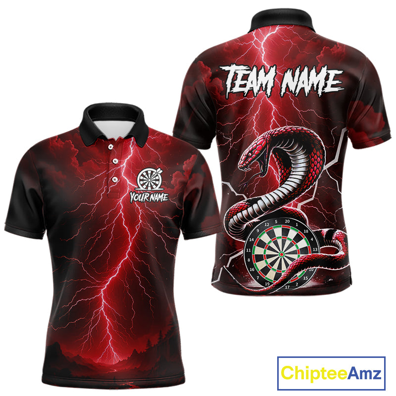 Red Lightning Thunder Cobra Darts Shirt For Men Custom Darts League Team Jersey Polo & 1/4 Zip TDM4894