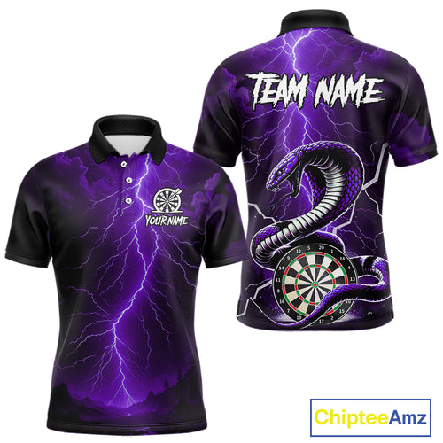 Purple Lightning Thunder Cobra Darts Shirt For Men Custom Darts League Team Jersey Polo & 1/4 Zip TDM4896