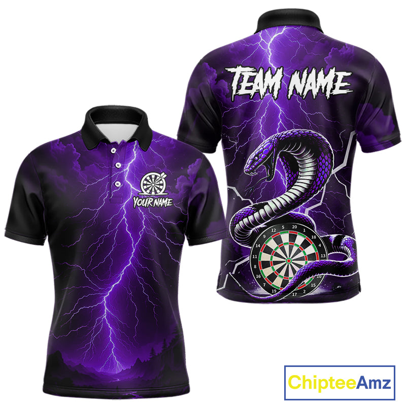 Purple Lightning Thunder Cobra Darts Shirt For Men Custom Darts League Team Jersey Polo & 1/4 Zip TDM4896