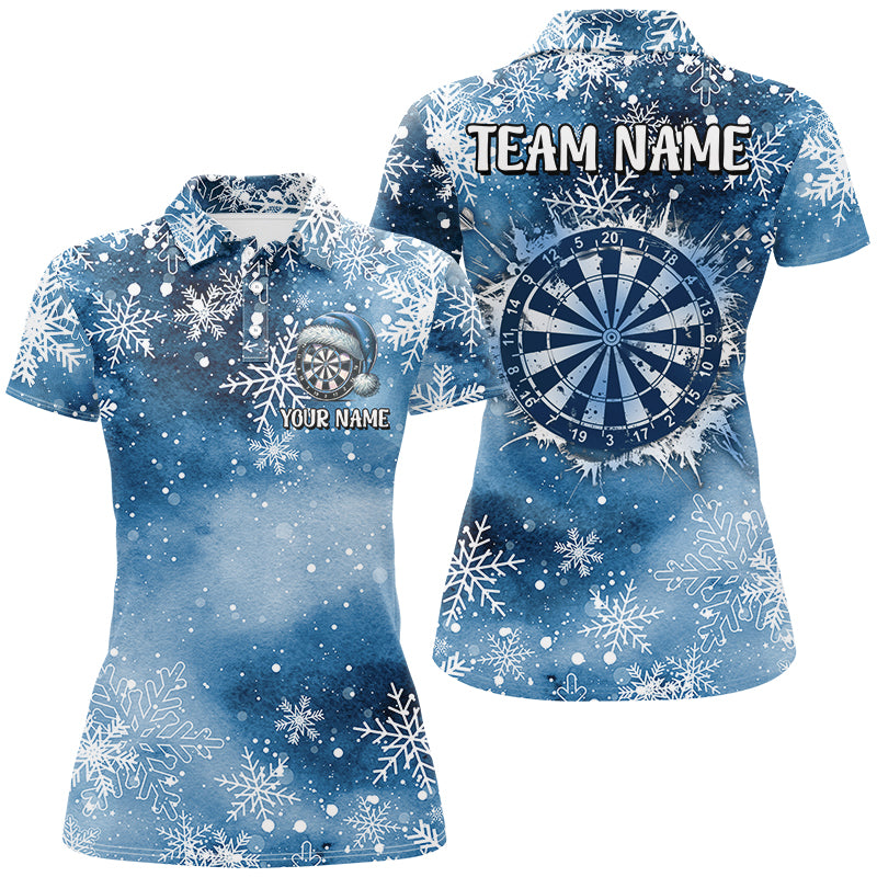 Personalized Christmas Dart Jerseys For Women Custom Blue Snowflake Pattern Dart Team Shirts TDM2859