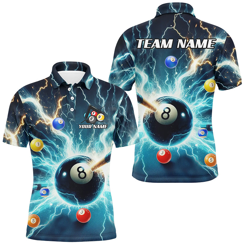 Blue Thunder Lightning Strike 8 Ball Men Billiard Shirts Custom Billiard League Pool Team Jerseys TDM2861