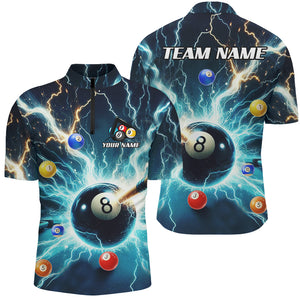 Blue Thunder Lightning Strike 8 Ball Men Billiard Shirts Custom Billiard League Pool Team Jerseys TDM2861