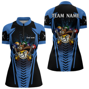 Personalized 9 Ball Cowhand Billiard Shirts For Women, Funny Billiard Shirts Billiard Jerseys |Blue TDM3103