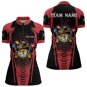 Personalized 9 Ball Cowhand Billiard Shirts For Women, Funny Billiard Shirts Billiard Jerseys |Red TDM3104