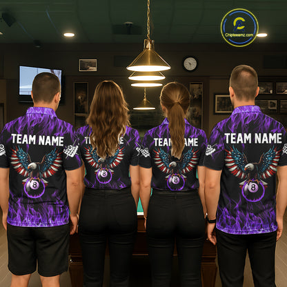 Purple Flaming American Flag Eagle 8 Ball Billiard Shirt For Women Custom Patriotic Pool Team Jersey TDM5588