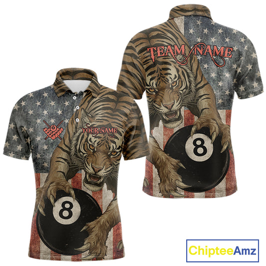 Personalized Vintage American Flag Tiger Billiard Shirt For Men, 8 Ball Pool Billiard Team Jerseys TDM5590
