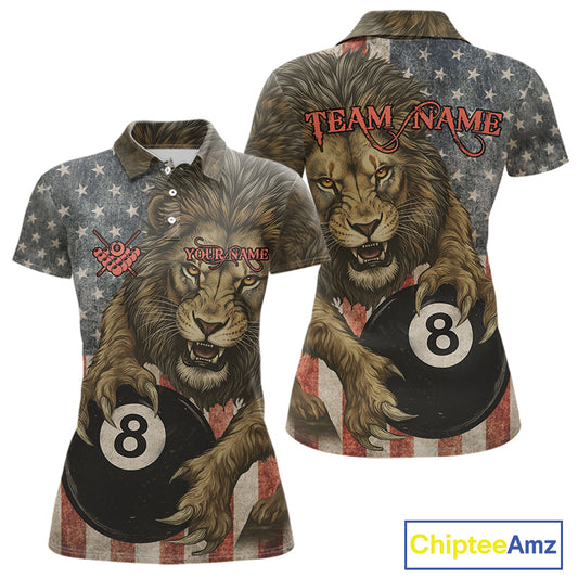 Personalized Vintage American Flag Lion Billiard Shirt For Women, 8 Ball Pool Billiard Team Jerseys TDM5591