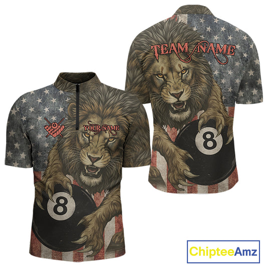 Personalized Vintage American Flag Lion Billiard Shirt For Men, 8 Ball Pool Billiard Team Jerseys TDM5591