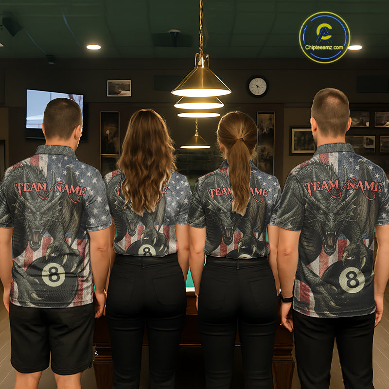 Personalized Vintage American Flag Dragon Billiard Shirt For Men, 8 Ball Pool Billiard Team Jerseys TDM5592