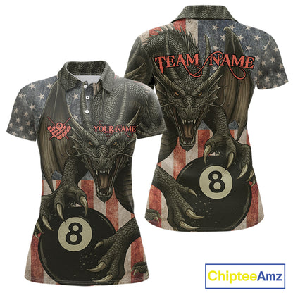 Personalized Vintage American Flag Dragon Billiard Shirt For Women, 8 Ball Pool Billiard Team Jerseys TDM5592