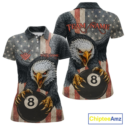 Personalized Vintage American Flag Eagle Billiard Shirt For Women, 8 Ball Pool Billiard Team Jerseys TDM5593