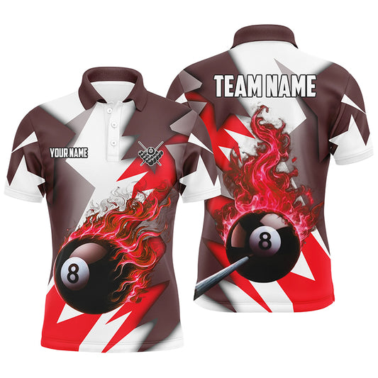 Personalized Red Flaming 8 Ball Pool Jerseys Men Polo Shirts, Best Team League Billiard Shirts TDM1008
