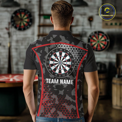 Black And Red Camo Dart Shirt With Pocket Option For Men Custom Dart Jersey TDM5829