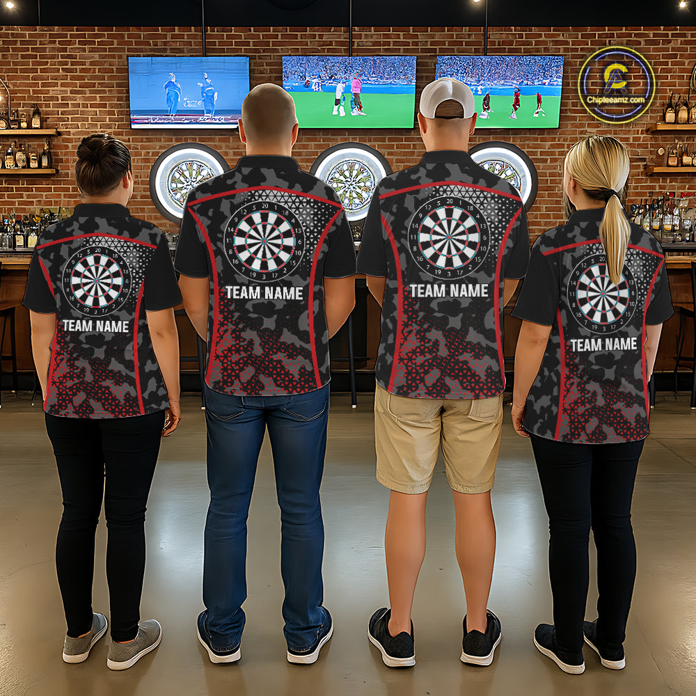 Black And Red Camo Dart Shirt With Pocket Option For Men Custom Dart Jersey TDM5829