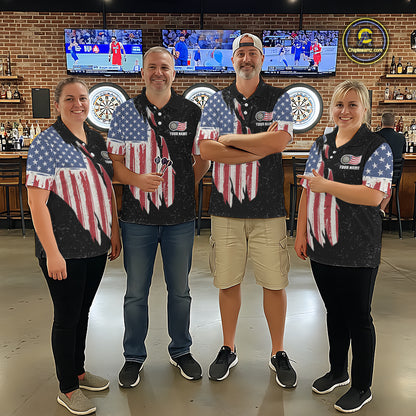 Personalized Grunge US Flag Eagle Darts Shirt For Men, Patriotic Darts Team Jersey Polo & 1/4 Zip TDM5831