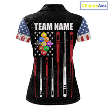 Load image into Gallery viewer, Personalized Grunge American Flag Women's Billiard Shirt Custom 9 Ball Pool Billiard Team Jersey TDM5832