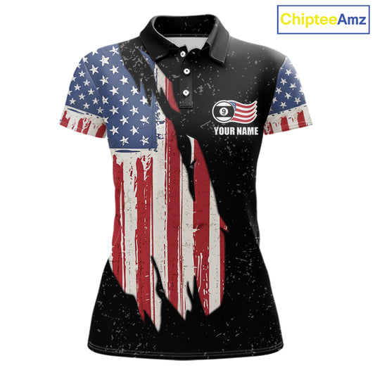 Personalized Grunge American Flag Women's Billiard Shirt Custom 9 Ball Pool Billiard Team Jersey TDM5832
