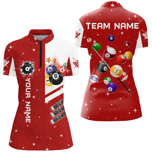 Personalized Red 3D Billiard Balls Women Quarter-Zip Shirts, Billiard Team League Jerseys TDM1161