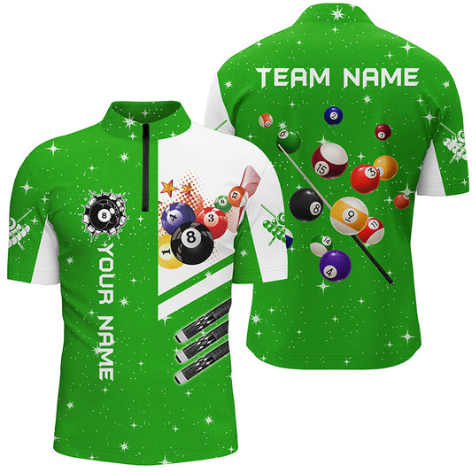 Personalized Green 3D Billiard Balls Men Quarter-Zip Shirts, Billiard Team League Jerseys TDM1163