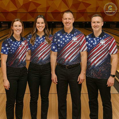 American Flag Fire Patriotic Bowling Shirt For Men Custom Bowling Team Jersey Polo & 1/4 Zip TDM6204
