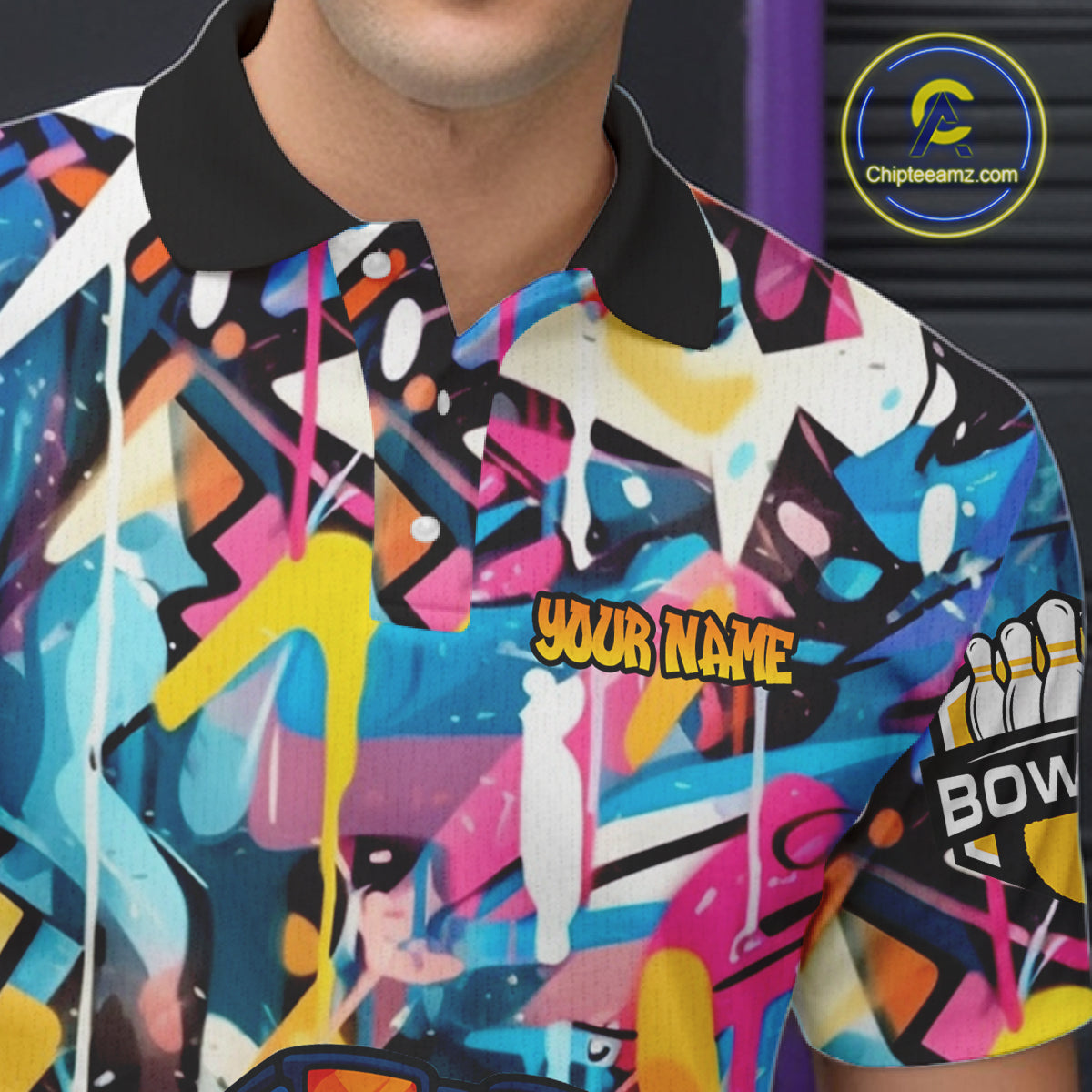 Funny Shark Colorful Graffiti Bowling Shirts For Men, Best Bowling Team Jersey Polo & 1/4 Zip TDM6208