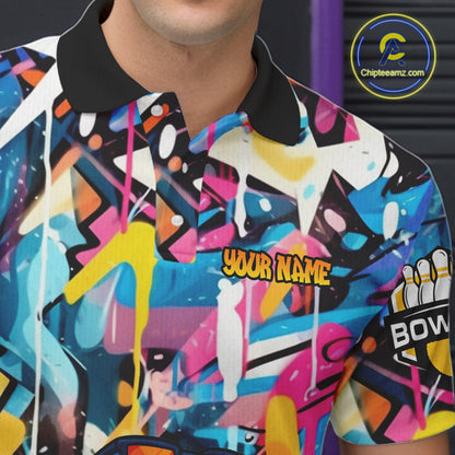Funny Shark Colorful Graffiti Bowling Shirts For Men, Best Bowling Team Jersey Polo & 1/4 Zip TDM6208