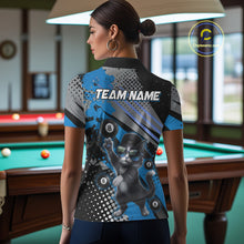 Load image into Gallery viewer, Custom Blue Funny Cat Billiard Shirt For Women, Personalized 8 Ball Pool Team Jersey Polo &amp; 1/4 Zip TDM6442